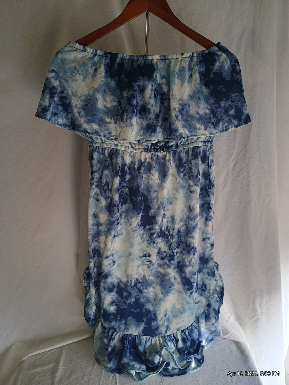 Strapless Blue Tie-Dye Summer Dress